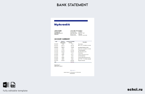 цифровая загрузка шаблона Excel банковской выписки Дании Nykredit